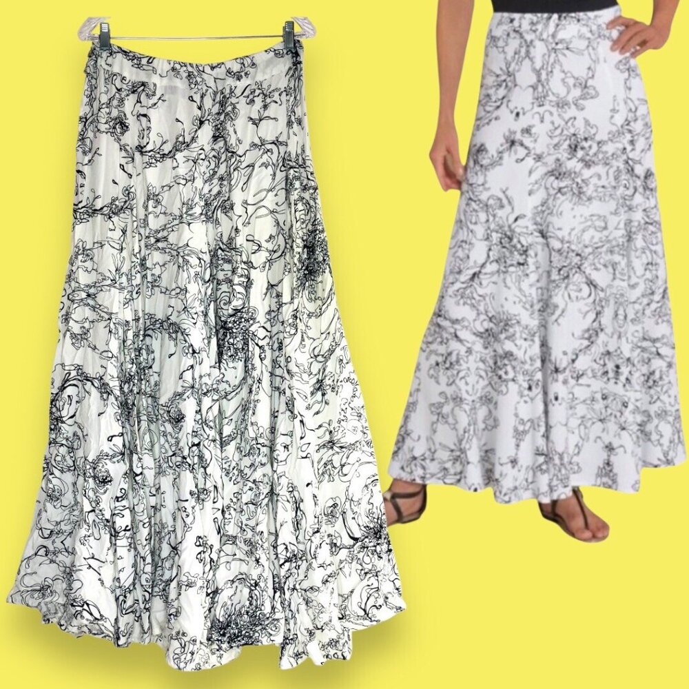 Soft Surrounding Maxi Skirt Women M Black White Abstract Floral Boho Flowy Fairy